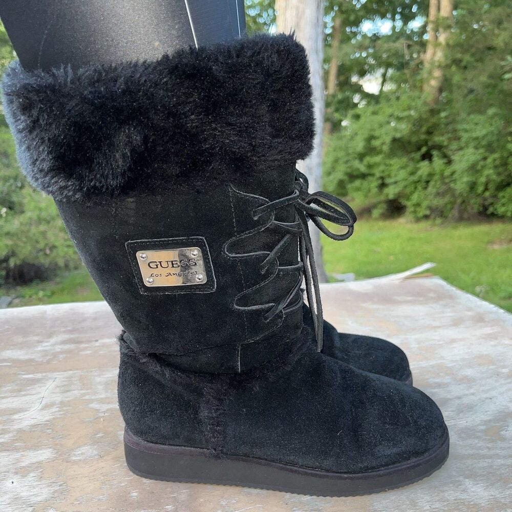GUESS Boots Black Suede and Fur Warm Winter Boots Size 7